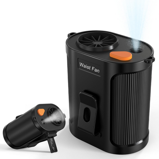 Jazmm Waist Clip Fan with Mist Function, 4000mAh Rechargeable 5-Speed Portable Fan, Hands-Free Cooling for Outdoor Fishing/Labor, Adjustable Neck/Desk Mount, Type-C Fast Charging & 18H Runtime
