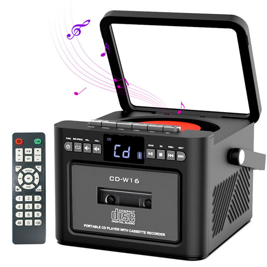 Jazmm Boombox CD Player, CD Cassette Player Combo with Bluetooth, Built-in 5000 Rechargeable Battery, 5w HiFi Speakers, FM Radio, Tape Recording, USB/AUX/Micro SD/3.5mm Headphone for Home