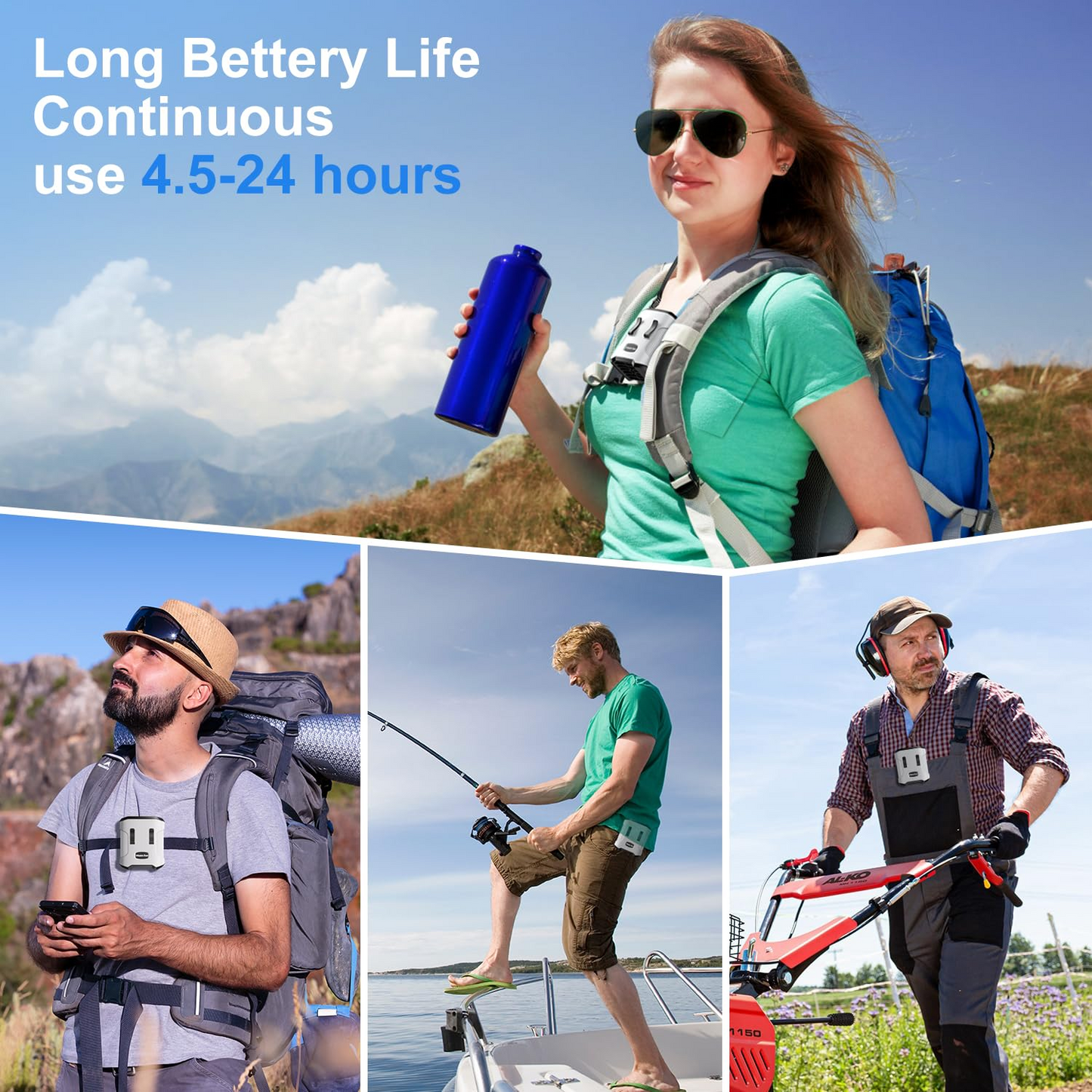 Jazmm Portable Waist Fan, Rechargeable Portable Wearable Fan with 3 Speeds Rechargeable Fan, LED Display, Flashlight & SOS Function, Up to 24H Battery Life for Outdoor Camping Travel
