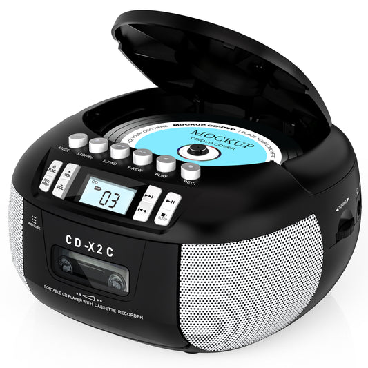 Jazmm CD Player Boombox Cassette Player Combo with Bluetooth, AM/FM Radio, Remote Control with Stereo Sound, AUX/USB Drive, Tape Recording,AC/DC Powered, Headphone Jack, LCD Display for Home,Kids,Gift