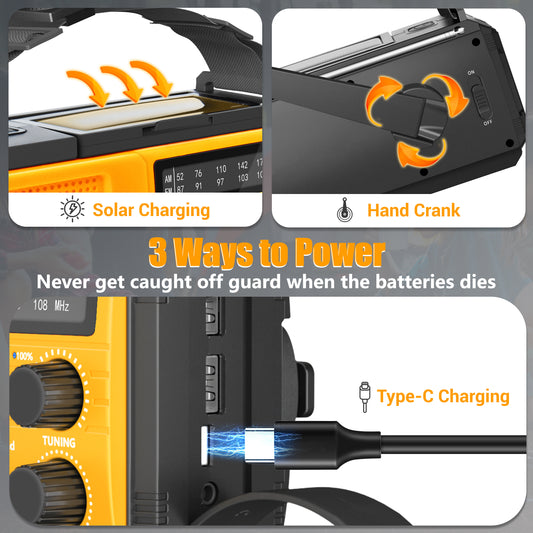 Jazmm 22200mWh Emergency Crank Radio, Emergency Solar Radio, NOAA/AM/FM Weather Radio, SOS Alarm, 6000wAh Battery Hand Crank Flashlight, Compass for Tornado, Winter Storm, and Survival Kits(Orange)