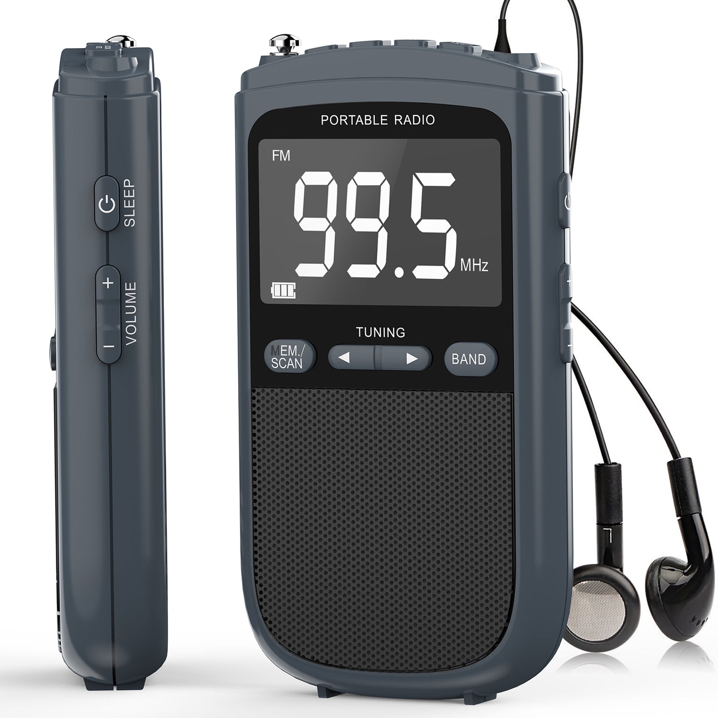 Jazmm AM/FM Rechargeable Portable Transistor Radio with NOAA Weather Alert, LCD Display, Earphone Jack, Digital Clock, for Emergency, Hurricane, Outdoor Activities