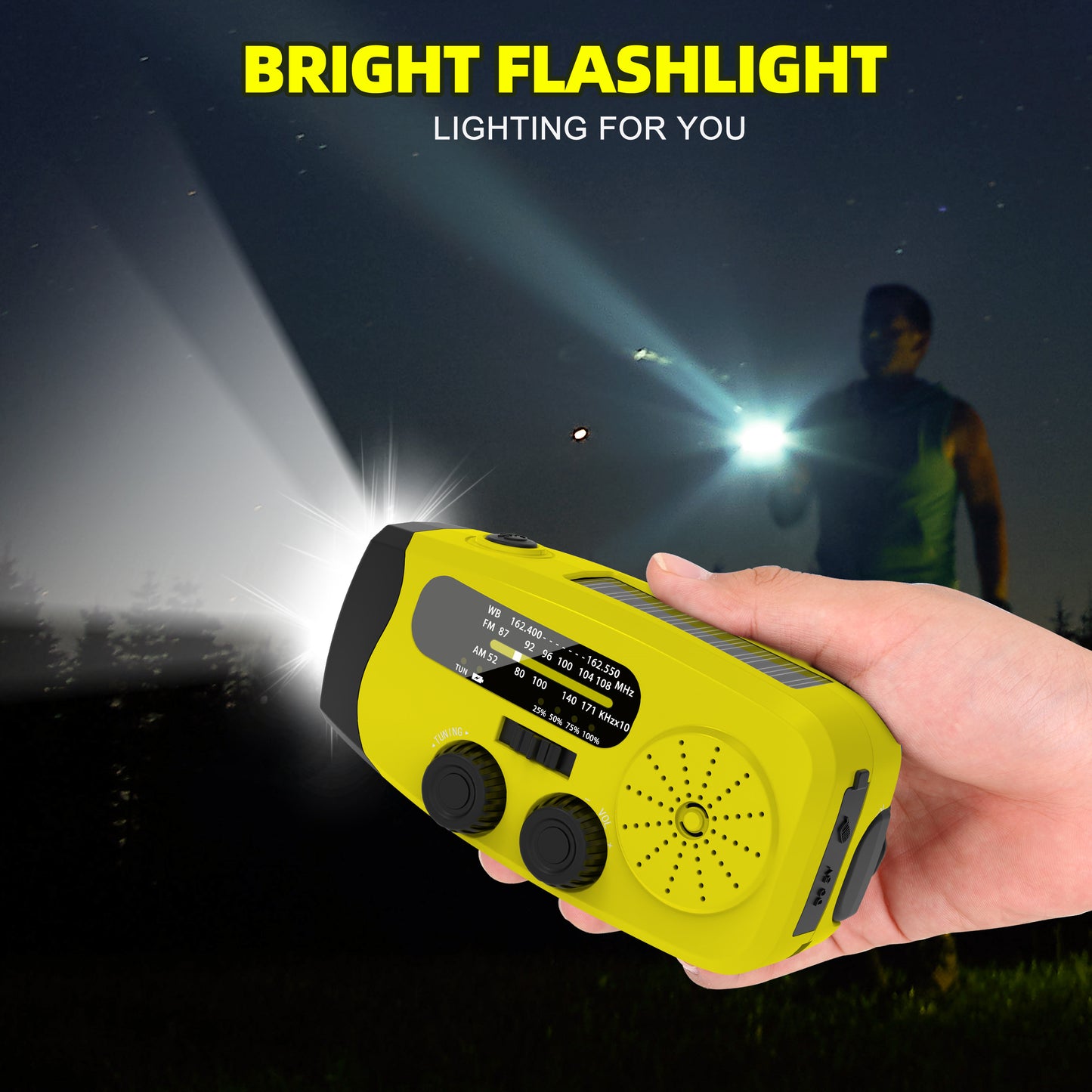 Jazmm Hand Crank Emergency Radio, 7400mWh NOAA/AM/FM Portable Radio, Solar Emergency Radio, Weather Alert, Flashlight for Emergency, Power Bank Cellphone Charger(Yellow)