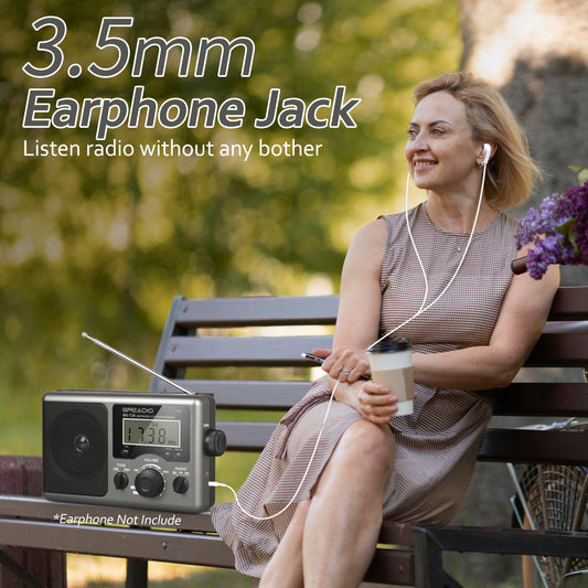 Jazmm AM FM Portable Radio Battery Operated Radio, AC/Battery Dual Power, small radio with and Big Speaker, Standard Earphone Jack, High/Low Tone Mode Large Knob for Home/Outdoor Use