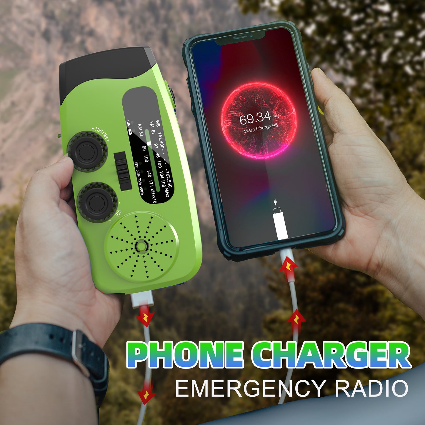 Jazmm Hand Crank Emergency Radio, 7400mWh NOAA/AM/FM Portable Radio, Solar Emergency Radio, Weather Alert, Flashlight for Emergency, Power Bank Cellphone Charger(Green)