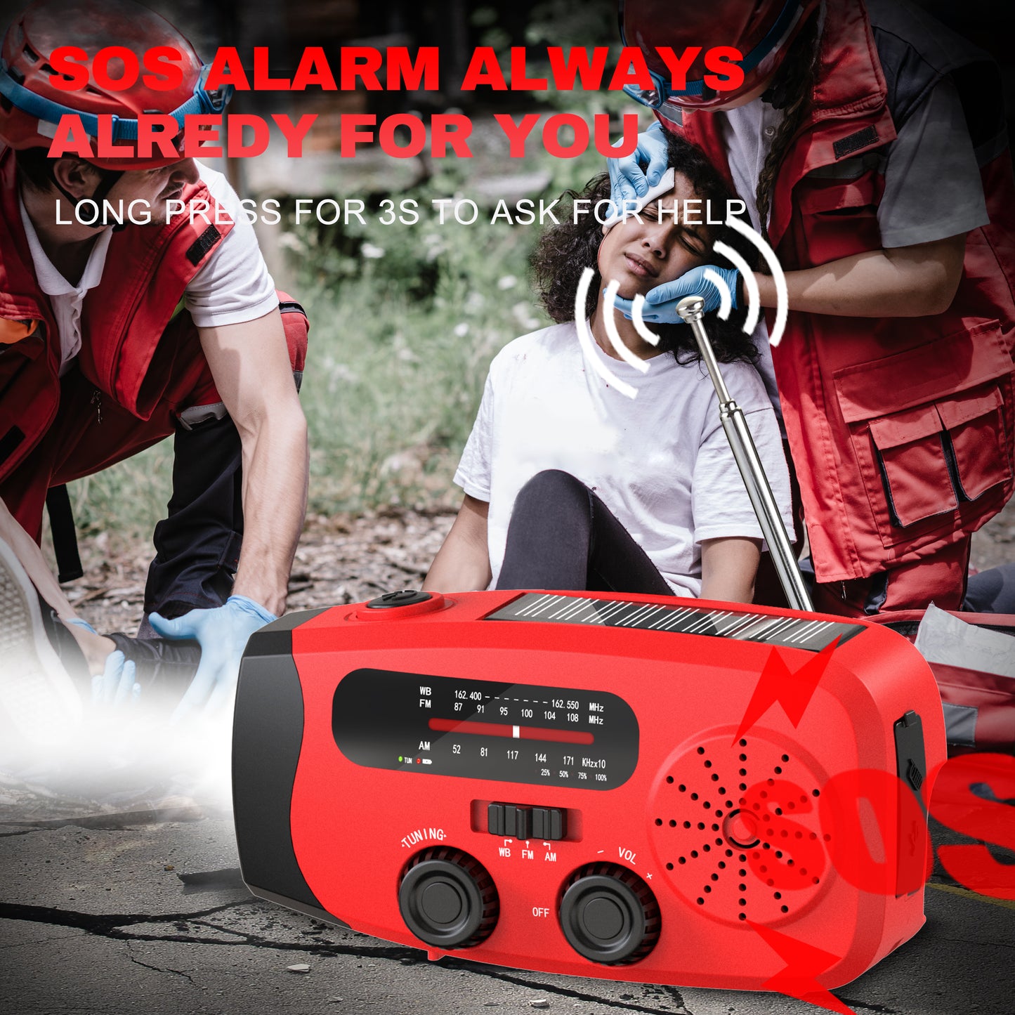 Jazmm Hand Crank Emergency Radio, NOAA/AM/FM Portable Radio, Solar Emergency Radio, Weather Alert, Flashlight for Emergency, 2000mAh Power Bank Cellphone Charger