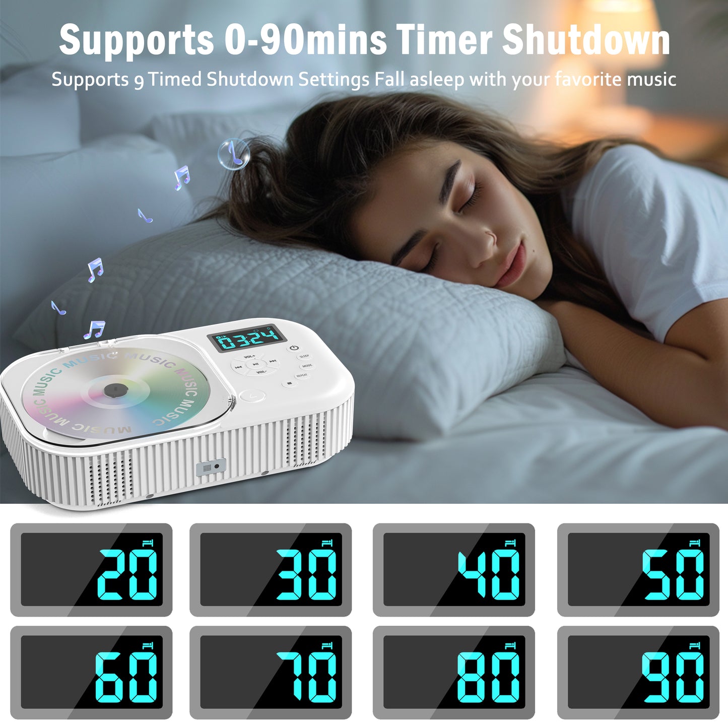 Jazmm Portable CD Player, Rechargeable Bluetooth CD Players for Home & Car
