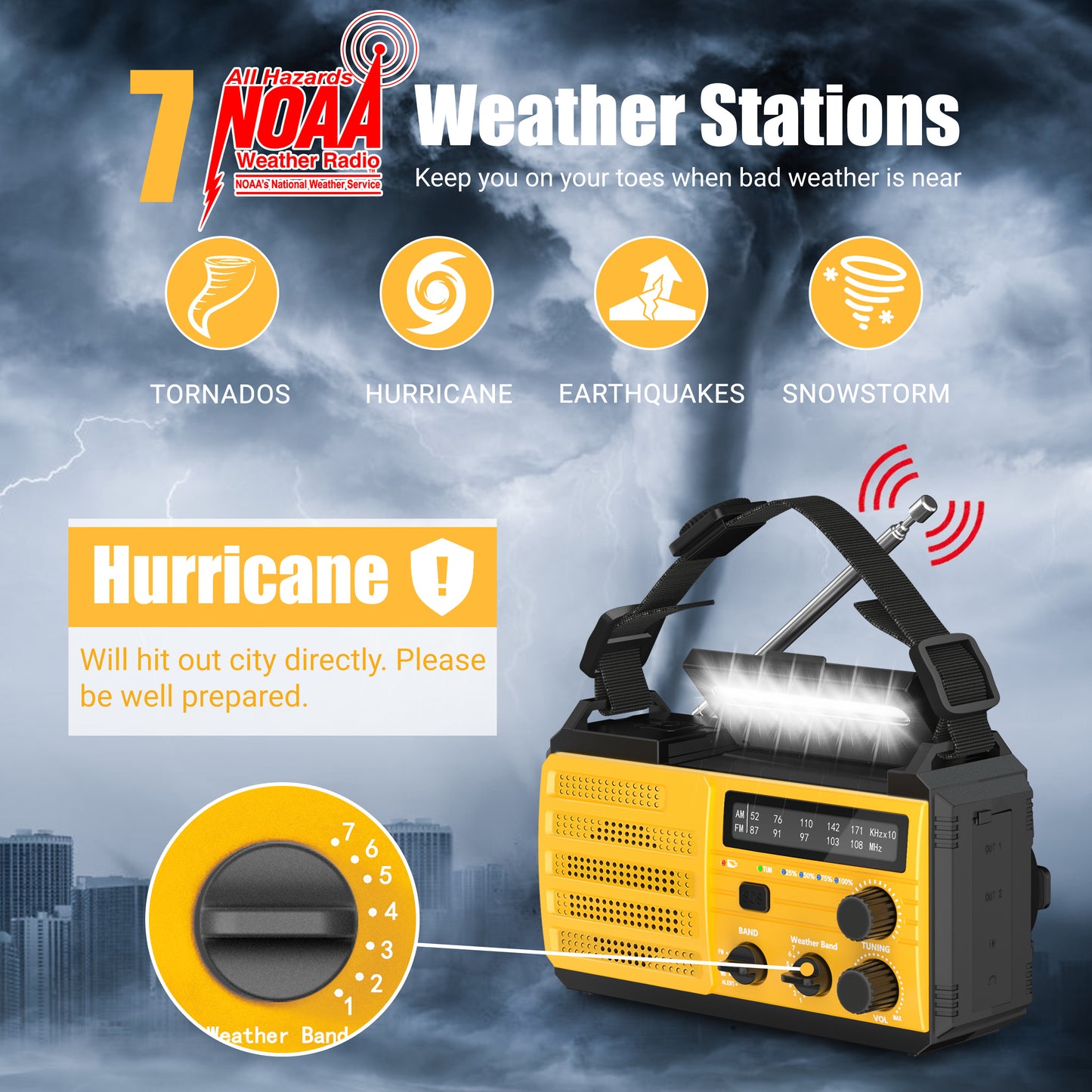Jazmm 22200mWh Emergency Crank Radio, Emergency Solar Radio, NOAA/AM/FM Weather Radio, SOS Alarm, 6000wAh Battery Hand Crank Flashlight, Compass for Tornado, Winter Storm, and Survival Kits(Orange)