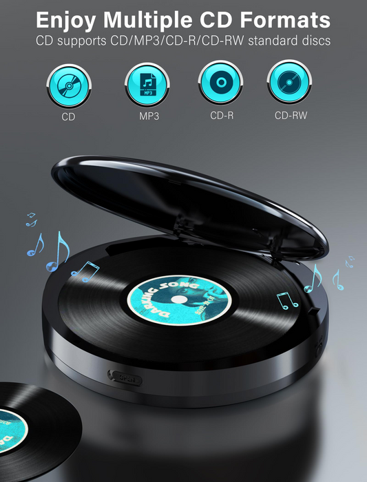 Jazmm CD Player Portable with Bluetooth 5.1, 2000mAh Rechargeable Discman, MP3/CD-R/USB Playback, Backlit LCD, Sleep Timer for Car, Home