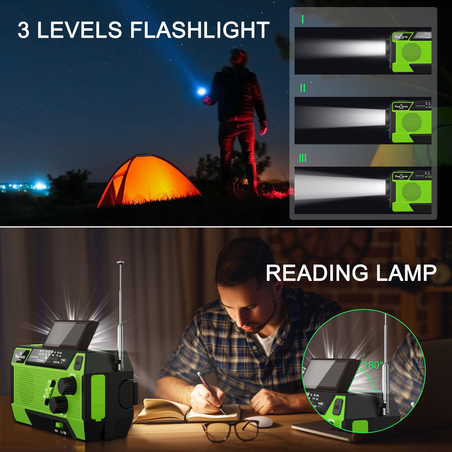 Jazmm Hand Crank Emergency Radio, Emergency Radio,Solar Radio,NOAA/AM/FM Weather Radio, 7400mWh Battery Operated 3 in 1 Charging Cable, LED Reading Light,SOS, for Winter Storm Hurricane Survival Gear