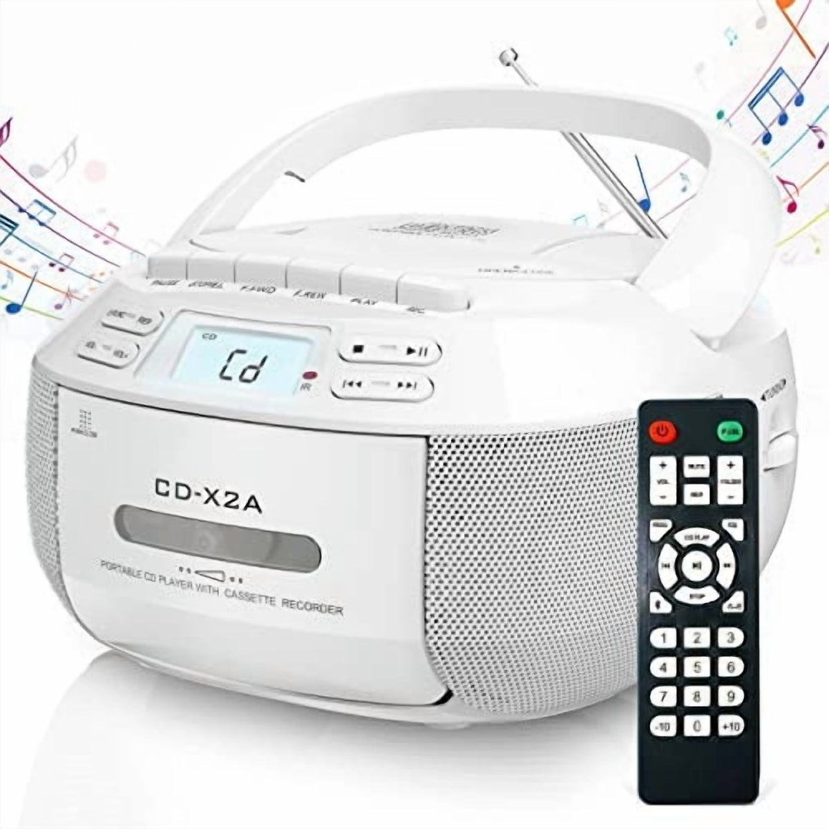 Jazmm Boombox Cassette CD Player Combo with Bluetooth, AM/FM Radio Remote Control, Tape Recording, Stereo Sound, for Home, Music
