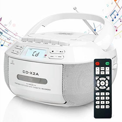 Jazmm Boombox Cassette CD Player Combo with Bluetooth, AM/FM Radio Remote Control, Tape Recording, Stereo Sound, for Home, Music