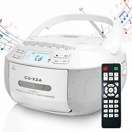 Jazmm Boombox Cassette CD Player Combo with Bluetooth, AM/FM Radio Remote Control, Tape Recording, Stereo Sound, for Home, Music