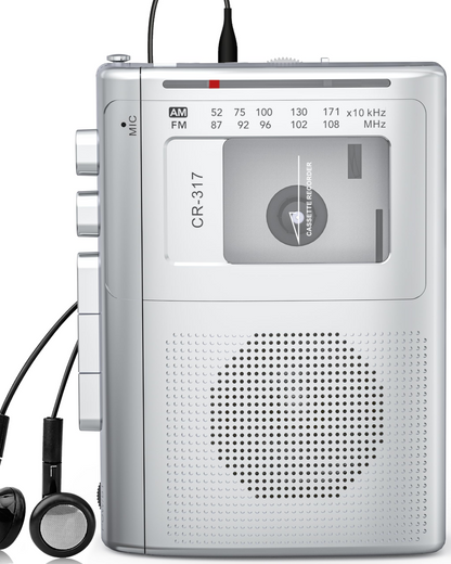 Cassette Player Recorder with Bluetooth Transmitter Walkman, Portable AM FM Cassette Player with Big Speaker, Stereo Earphone Jack, Support Microphone Recording, 2AA Battery or USB Power for Home