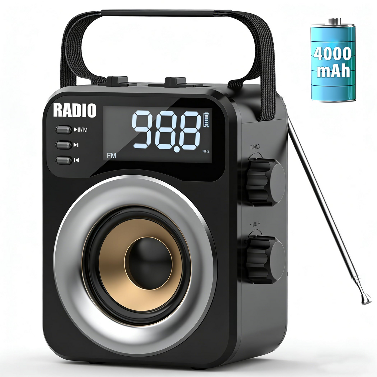 New 2026 Portable Radio AM FM WB SW with NOAA Alert, Bluetooth 5.4 Digital Radio, 4000mAh Rechargeable Battery/DC D*3 Cell Battery Operated, 10W Speaker, USB/TF Playback, LCD Display, Black
