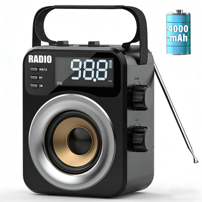 New 2026 Portable Radio AM FM WB SW with NOAA Alert, Bluetooth 5.4 Digital Radio, 4000mAh Rechargeable Battery/DC D*3 Cell Battery Operated, 10W Speaker, USB/TF Playback, LCD Display, Black