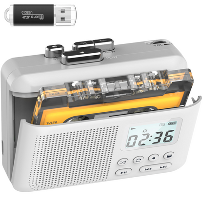 Portable Cassette Player Recorder Converter,Cassette to MP3 via SD Card,Tape Player with 1000mah Rechargeable Battery,Built-in Microphone&Speaker,Headphone Jack,16GB SD Card
