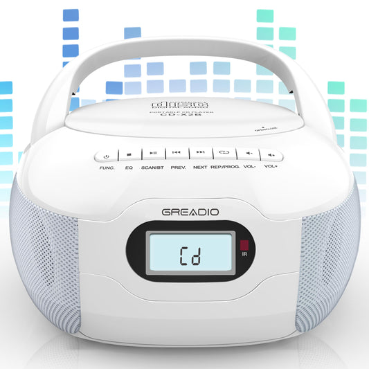Boombox CD Player, Portable FM Radio CD Player with Bluetooth 5.1, LCD Display, AC Cord/Dry Battery Operation, TF/USB/AUX Port, Headphone Jack, CD-R/CD-RW Compatible for Home,Senior,Kids