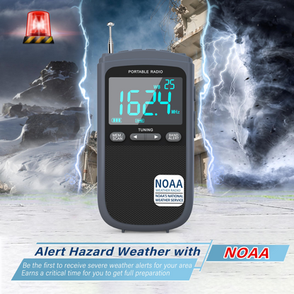 Jazmm AM/FM Rechargeable Portable Transistor Radio with NOAA Weather Alert, LCD Display, Earphone Jack, Digital Clock, for Emergency, Hurricane, Outdoor Activities