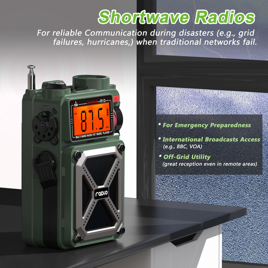 Jazmm Medium Portable Emergency Radios, Bluetooth, Battery, Hand Crank, Single Piece, Solar Emergency Radio, Green, 1 Pack