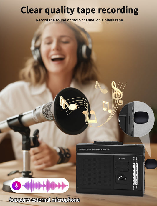 Jazmm Walkman Cassette Player, Recorder - 3-in-1 with AM/FM Radio, Cassette to MP3 Converter