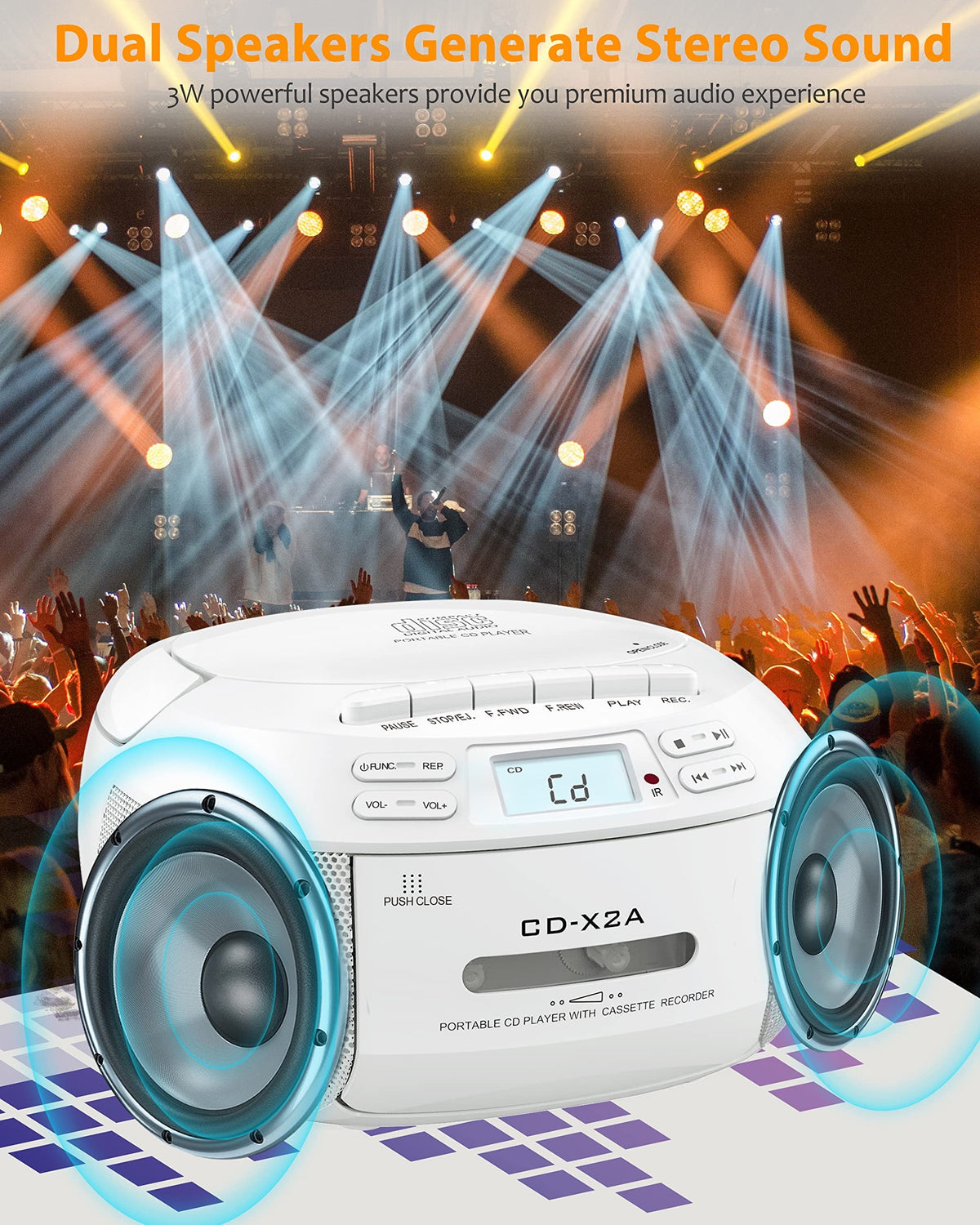 Jazmm Boombox Cassette CD Player Combo with Bluetooth, AM/FM Radio Remote Control, Tape Recording, Stereo Sound, for Home, Music