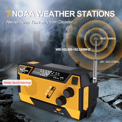 Jazmm Hand Crank Emergency Radio, Emergency Radio,Solar Radio,NOAA/AM/FM Weather Radio, 7400mWh Battery Operated 3 in 1 Charging Cable, LED Reading Light,SOS, for Winter Storm Hurricane Survival Gear