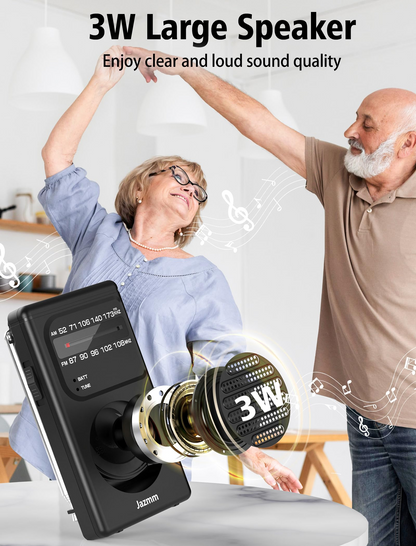 Jazmm Portable AM FM Radio, Battery Operated with 3W Speaker, Flashlight & Earphone Jack, Ideal Gift for All