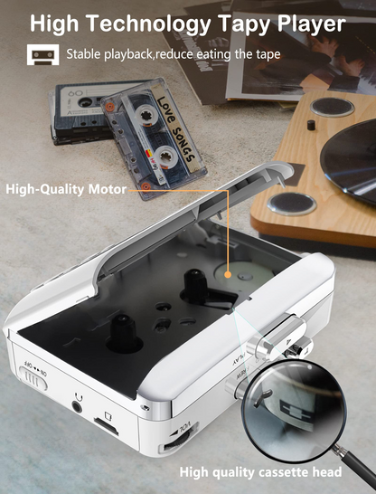 Portable Cassette Player Recorder Converter,Cassette to MP3 via SD Card,Tape Player with 1000mah Rechargeable Battery,Built-in Microphone&Speaker,Headphone Jack,16GB SD Card