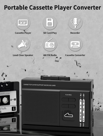 Jazmm Walkman Cassette Player, Recorder - 3-in-1 with AM/FM Radio, Cassette to MP3 Converter