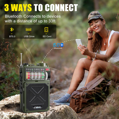 Jazmm Solar Emergency Radio with 4000mAh Power Bank, Hand Crank & Bluetooth 5.0, Portable Survival Radio with SOS Alarm/Flashlight, NOAA Weather/FM/AM/SW for Camping, Hiking, Blackouts