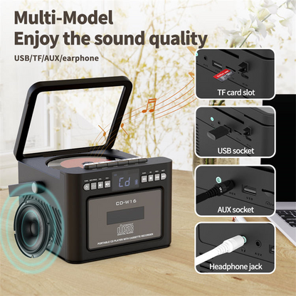 Jazmm Boombox CD Player, CD Cassette Player Combo with Bluetooth, Built-in 5000 Rechargeable Battery, 5w HiFi Speakers, FM Radio, Tape Recording, USB/AUX/Micro SD/3.5mm Headphone for Home