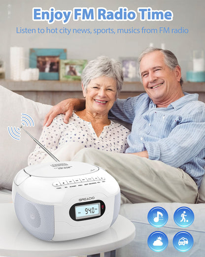 Boombox CD Player, Portable FM Radio CD Player with Bluetooth 5.1, LCD Display, AC Cord/Dry Battery Operation, TF/USB/AUX Port, Headphone Jack, CD-R/CD-RW Compatible for Home,Senior,Kids