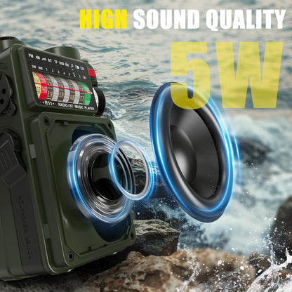 Jazmm Solar Emergency Radio with 4000mAh Power Bank, Hand Crank & Bluetooth 5.0, Portable Survival Radio with SOS Alarm/Flashlight, NOAA Weather/FM/AM/SW for Camping, Hiking, Blackouts