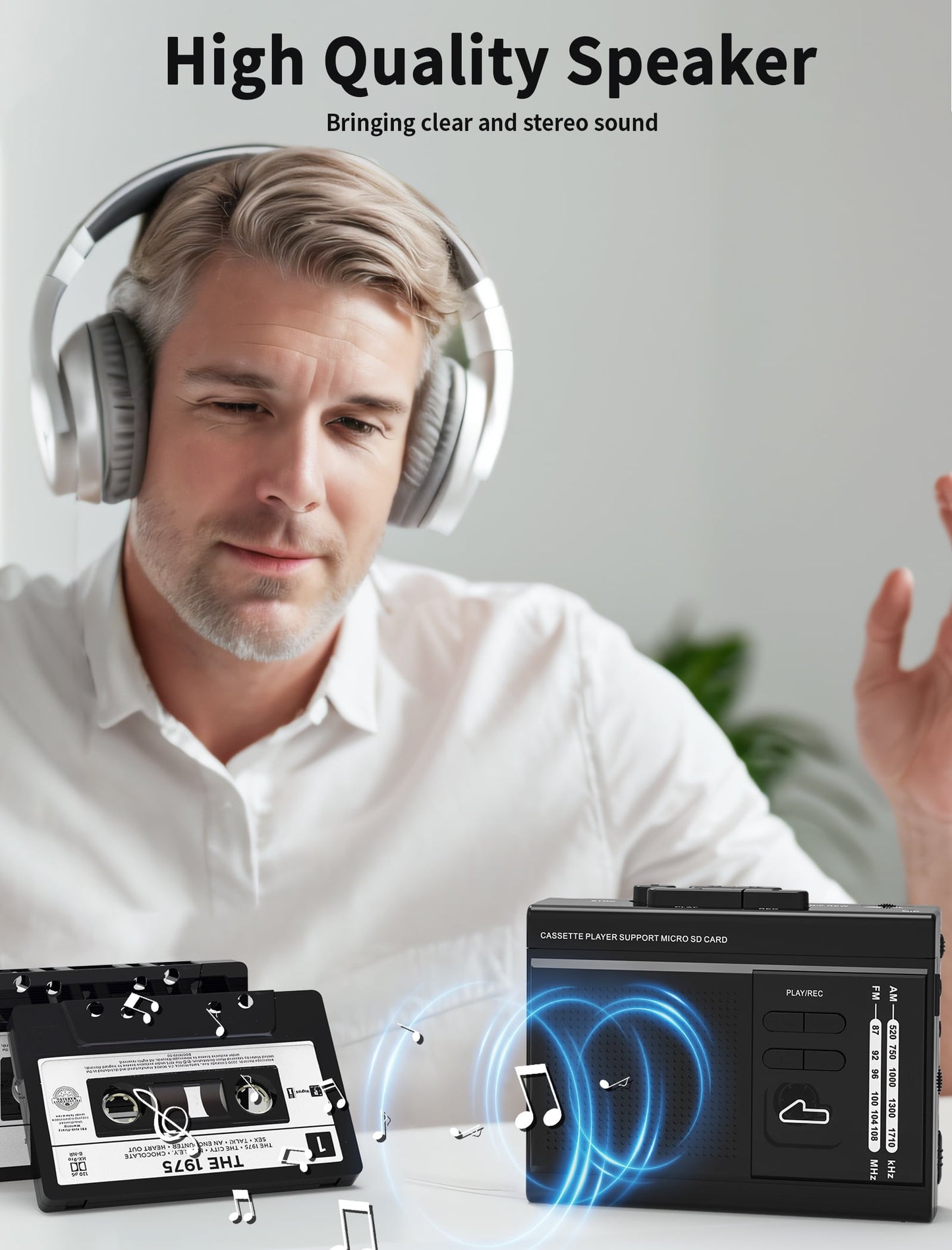 Jazmm Walkman Cassette Player, Recorder - 3-in-1 with AM/FM Radio, Cassette to MP3 Converter