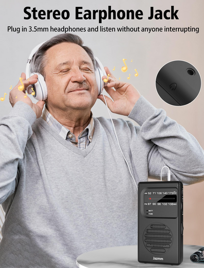 Jazmm Portable AM FM Radio, Battery Operated with 3W Speaker, Flashlight & Earphone Jack, Ideal Gift for All