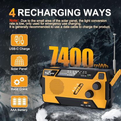 Jazmm Hand Crank Emergency Radio, Emergency Radio,Solar Radio,NOAA/AM/FM Weather Radio, 7400mWh Battery Operated 3 in 1 Charging Cable, LED Reading Light,SOS, for Winter Storm Hurricane Survival Gear