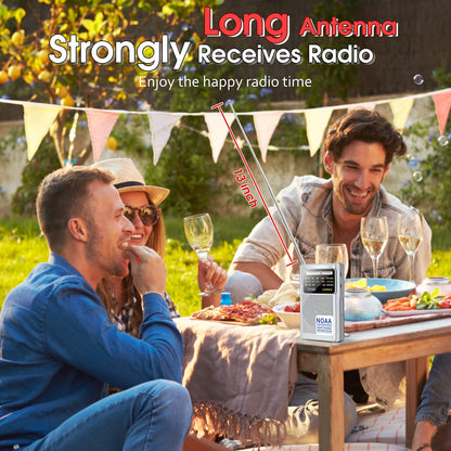 Portable NOAA Weather Radio, AM/FM Battery Operated Transistor Radio with 3.5mm Stereo Earphone Jack, Best Reception, Powered by 2 AA Batteries for Emergency, Outdoor & Home Use (Silver)