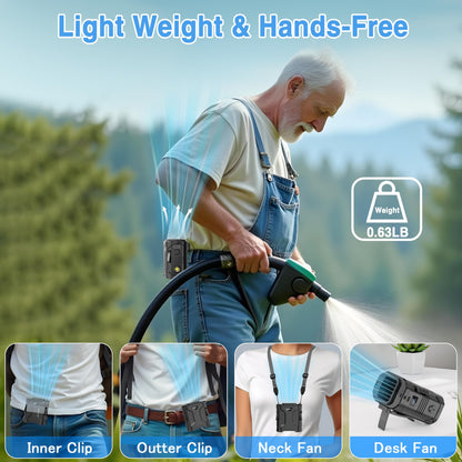 Jazmm 8000mAh Portable Waist Fan Clip with LED Display & SOS Flashlight, 5-Speed Hands-Free Cooling Fan, Adjustable 15° Tilt for Outdoor Labor/Camping, Type-C Fast Charging & 35H Runtime