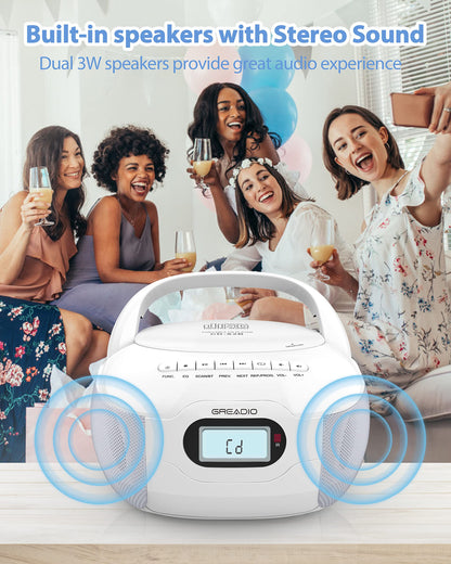 Boombox CD Player, Portable FM Radio CD Player with Bluetooth 5.1, LCD Display, AC Cord/Dry Battery Operation, TF/USB/AUX Port, Headphone Jack, CD-R/CD-RW Compatible for Home,Senior,Kids