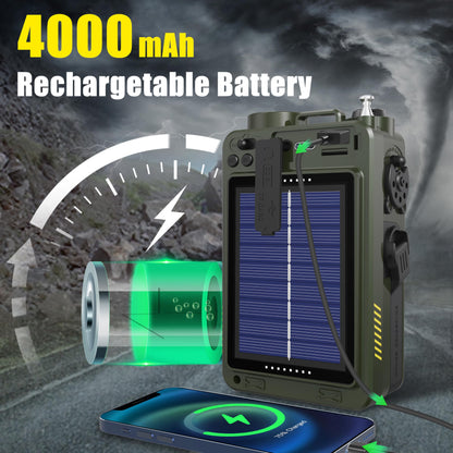 Jazmm Solar Emergency Radio with 4000mAh Power Bank, Hand Crank & Bluetooth 5.0, Portable Survival Radio with SOS Alarm/Flashlight, NOAA Weather/FM/AM/SW for Camping, Hiking, Blackouts