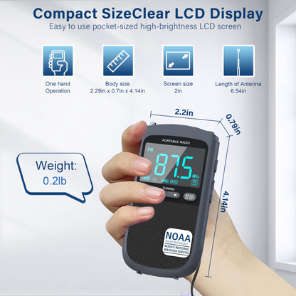 Jazmm AM/FM Rechargeable Portable Transistor Radio with NOAA Weather Alert, LCD Display, Earphone Jack, Digital Clock, for Emergency, Hurricane, Outdoor Activities