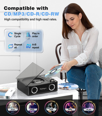 Jazmm CD Player with Bluetooth 5.3, 4000mAh Rechargeable CD Player with Remote Control, FM Radio, CD Player with Speakers for Home, CD Player for Car, Supports USB, TF, AUX, Optical Input