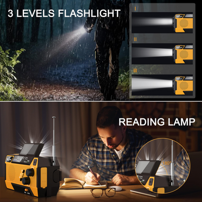 Jazmm Hand Crank Emergency Radio, Emergency Radio,Solar Radio,NOAA/AM/FM Weather Radio, 7400mWh Battery Operated 3 in 1 Charging Cable, LED Reading Light,SOS, for Winter Storm Hurricane Survival Gear