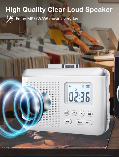 Portable Cassette Player Recorder Converter,Cassette to MP3 via SD Card,Tape Player with 1000mah Rechargeable Battery,Built-in Microphone&Speaker,Headphone Jack,16GB SD Card