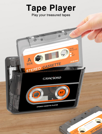 Jazmm Bluetooth Cassette Tape Player - 1100mAh Rechargeable Portable Walkman with Back Clip, 3.5mm Headphones for Home Outdoor Travel