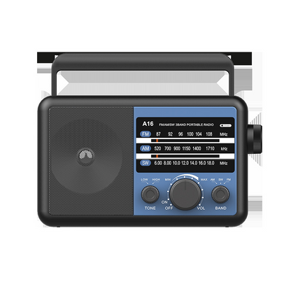 Jazmm Portable AM SW FM 3 Band Radio A16, AC/Battery Operated, Portable Shortwave Radio with Tuning Knob and Speaker, Blue