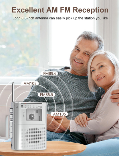 Cassette Player Recorder with Bluetooth Transmitter Walkman, Portable AM FM Cassette Player with Big Speaker, Stereo Earphone Jack, Support Microphone Recording, 2AA Battery or USB Power for Home