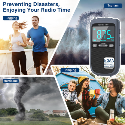 Jazmm AM/FM Rechargeable Portable Transistor Radio with NOAA Weather Alert, LCD Display, Earphone Jack, Digital Clock, for Emergency, Hurricane, Outdoor Activities