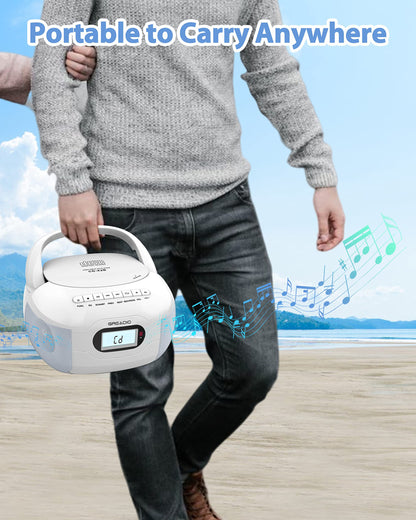 Boombox CD Player, Portable FM Radio CD Player with Bluetooth 5.1, LCD Display, AC Cord/Dry Battery Operation, TF/USB/AUX Port, Headphone Jack, CD-R/CD-RW Compatible for Home,Senior,Kids